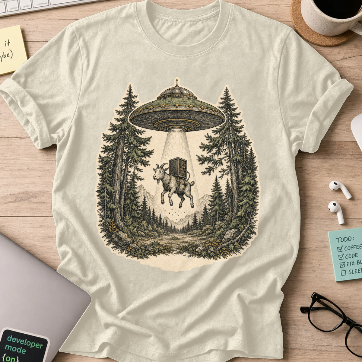 UFO Abduction Shirt - Natural mockup
