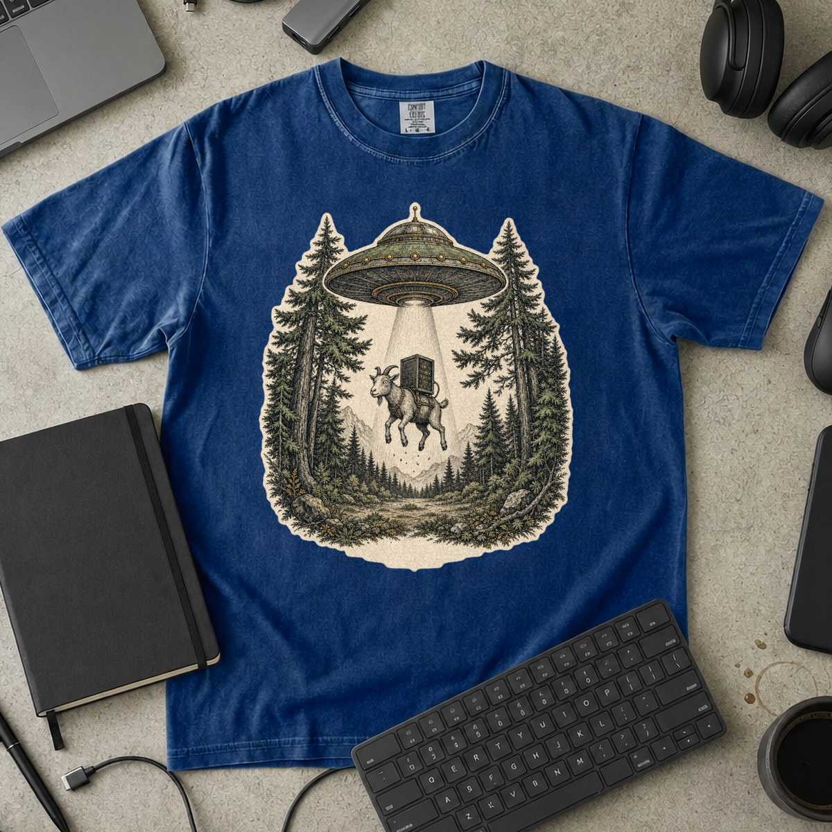 UFO Abduction Premium Shirt - True Navy mockup