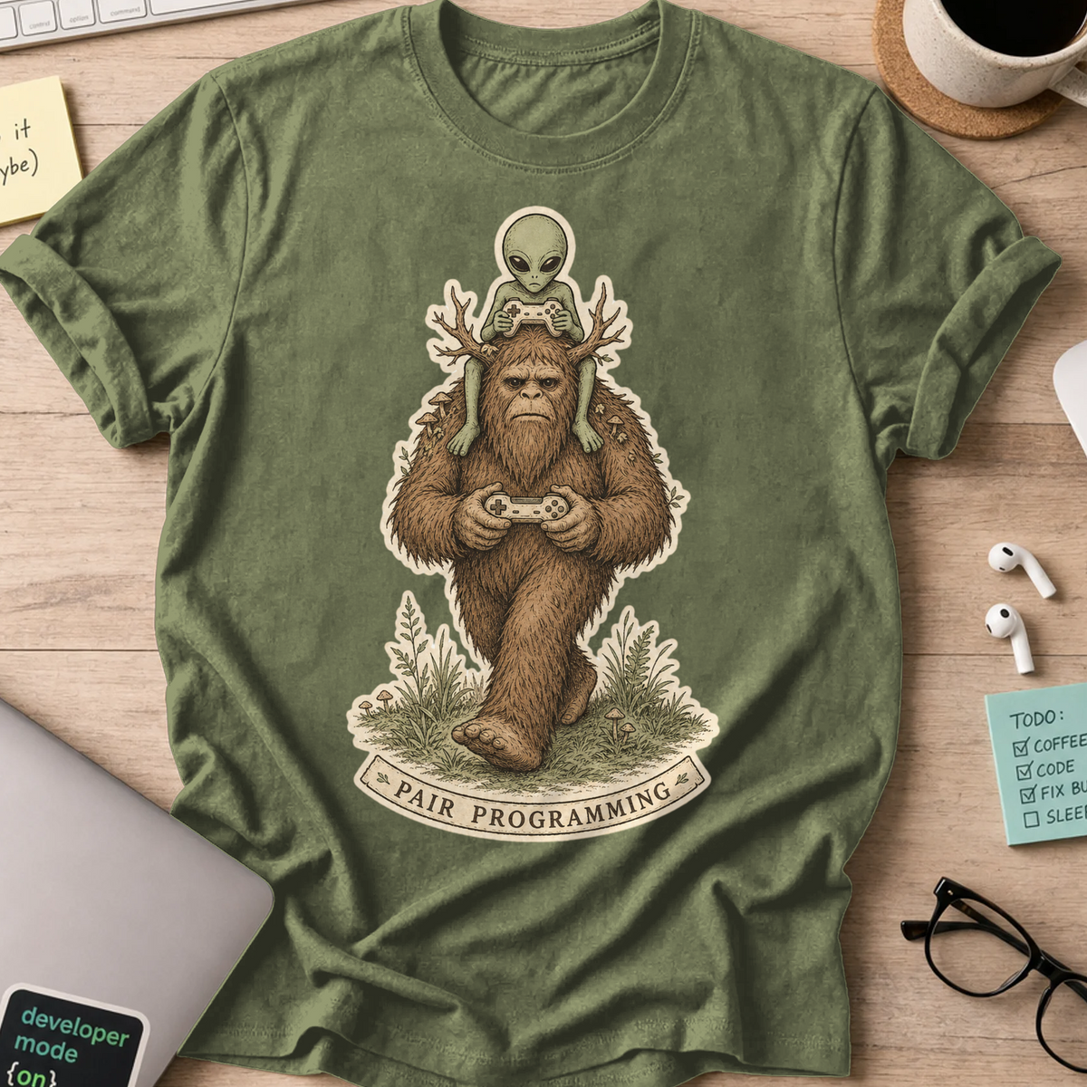 Pair Programming Shirt - Military Green mockup