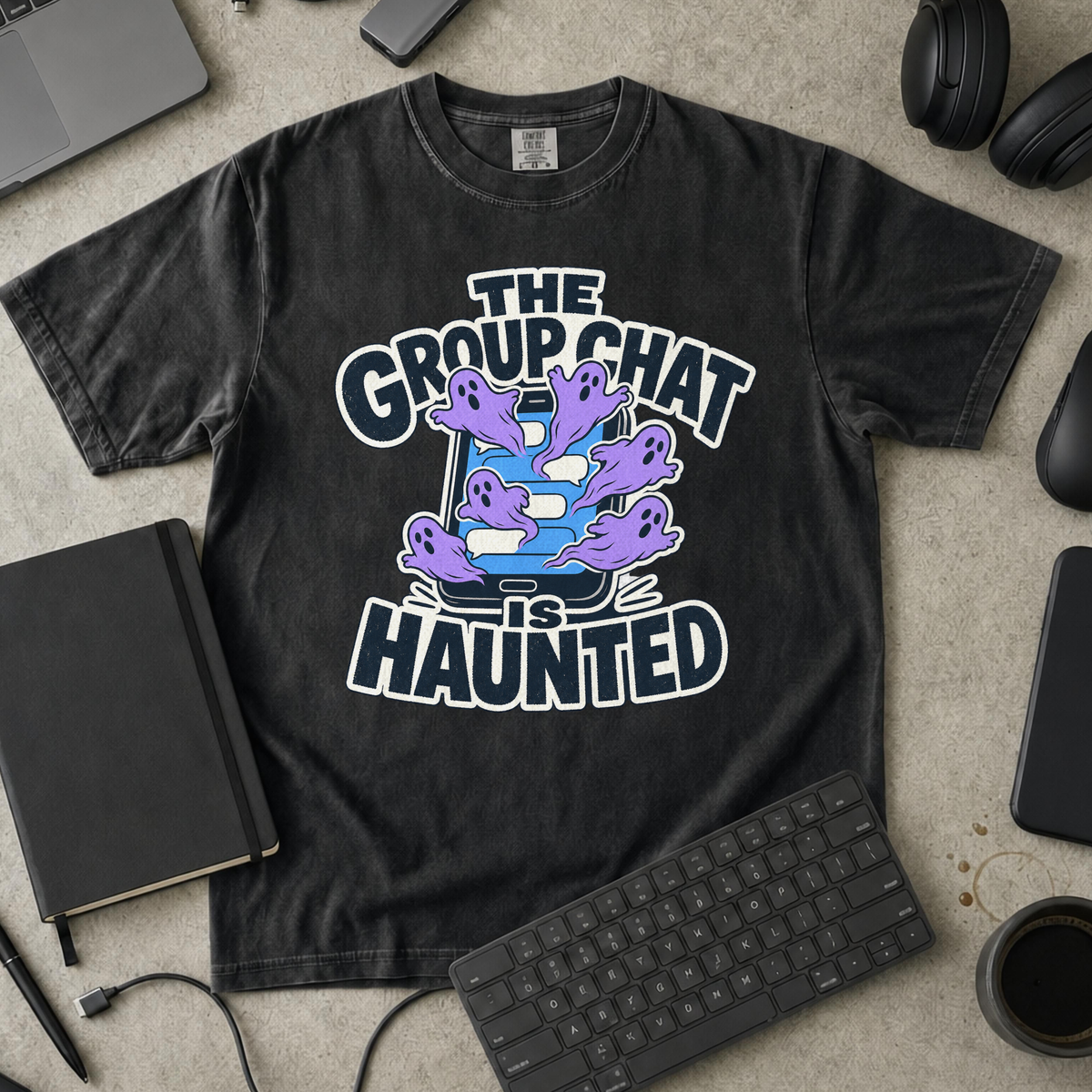 The Group Chat Is Haunted Premium Shirt - Black mockup