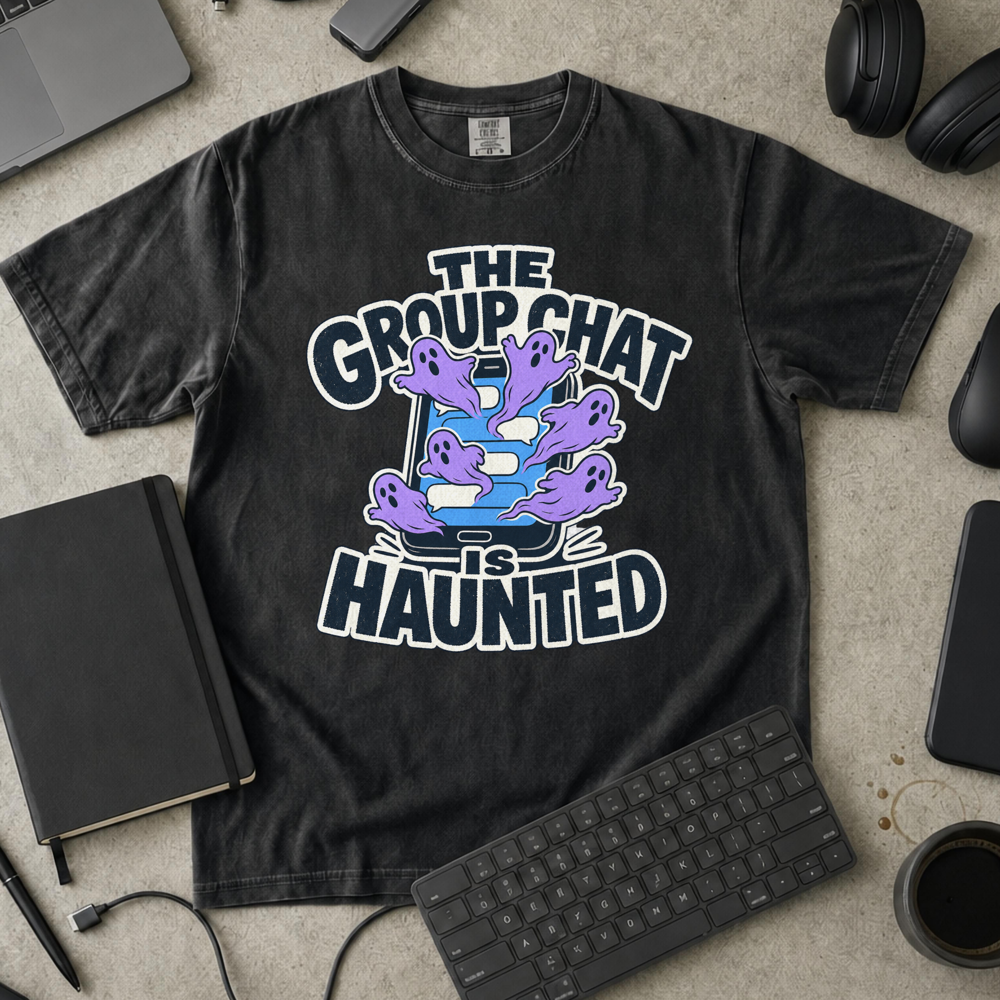 The Group Chat Is Haunted Premium Shirt - Black mockup
