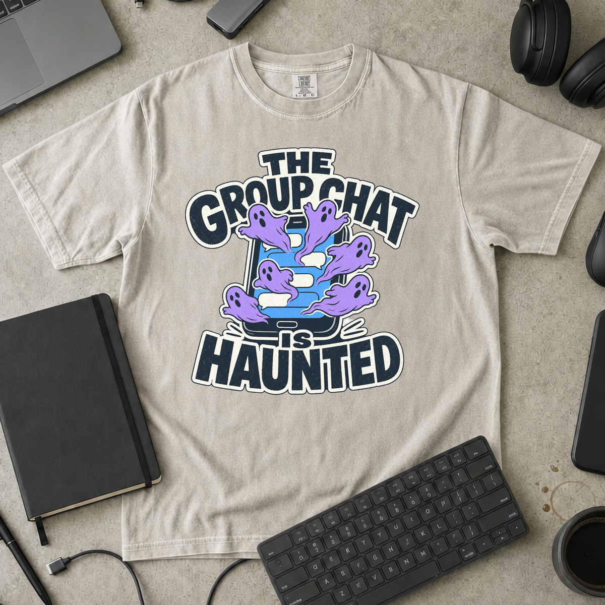 The Group Chat Is Haunted Premium Shirt - Ivory mockup