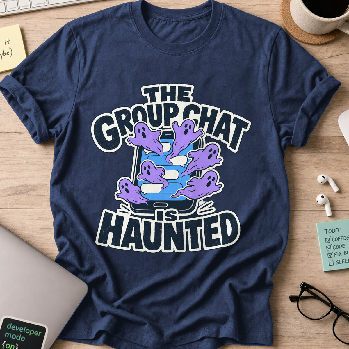 The Group Chat Is Haunted Shirt - Navy mockup