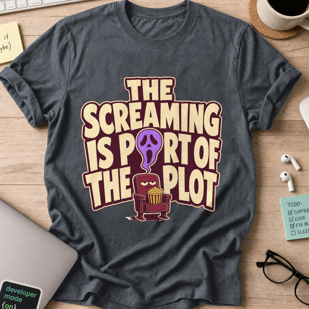 The Screaming Is Part of the Plot Shirt - Dark Heather mockup