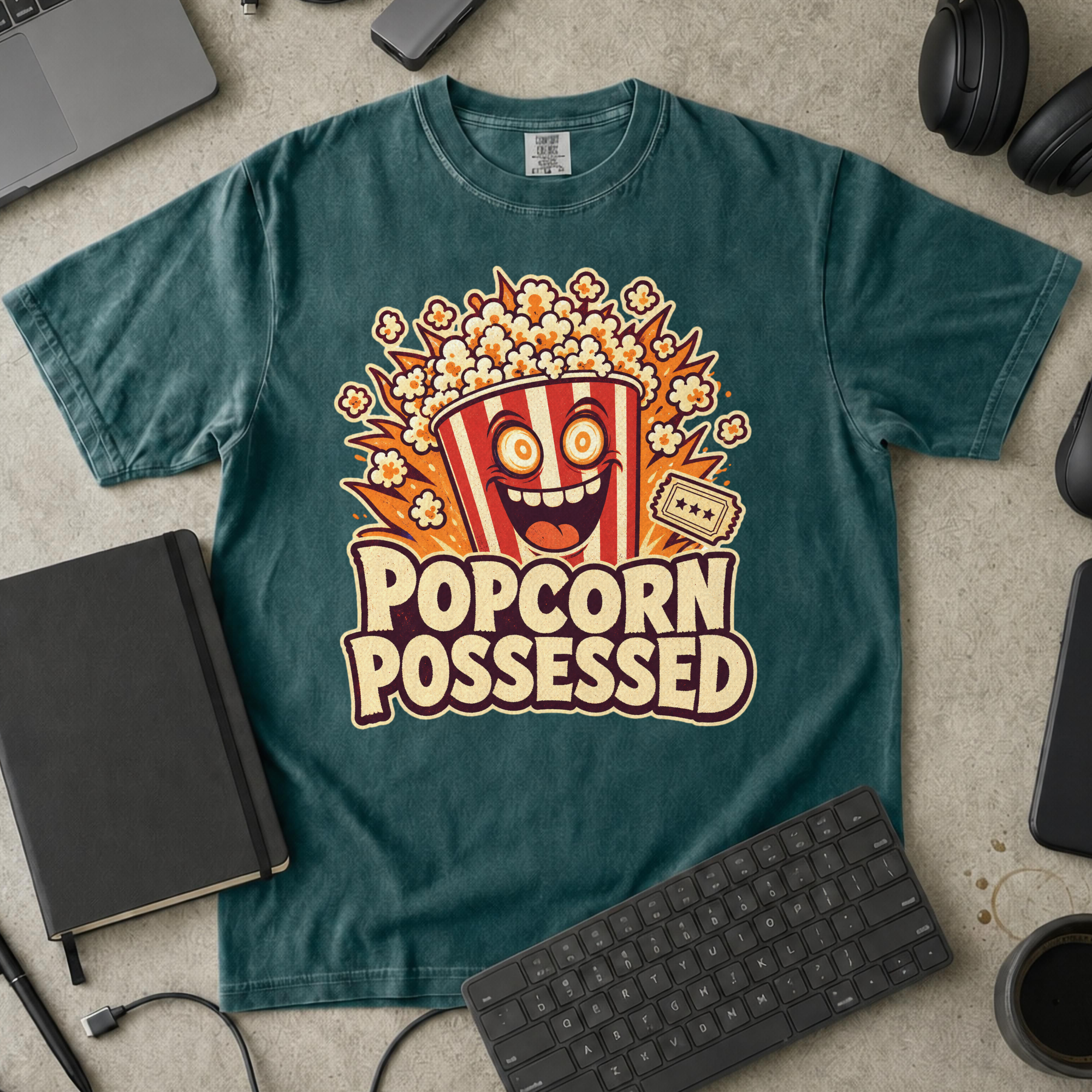 Popcorn Possessed Premium Shirt - Blue Spruce mockup