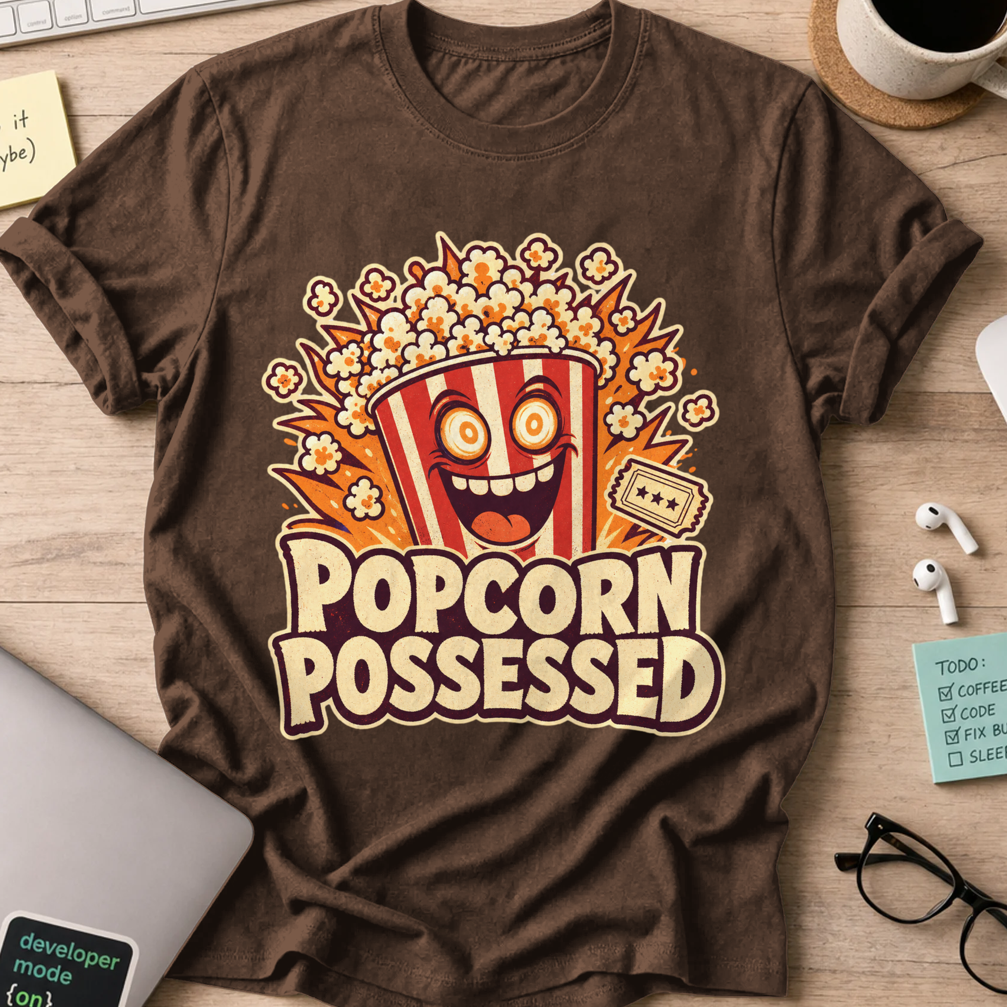 Popcorn Possessed Shirt - Dark Chocolate mockup
