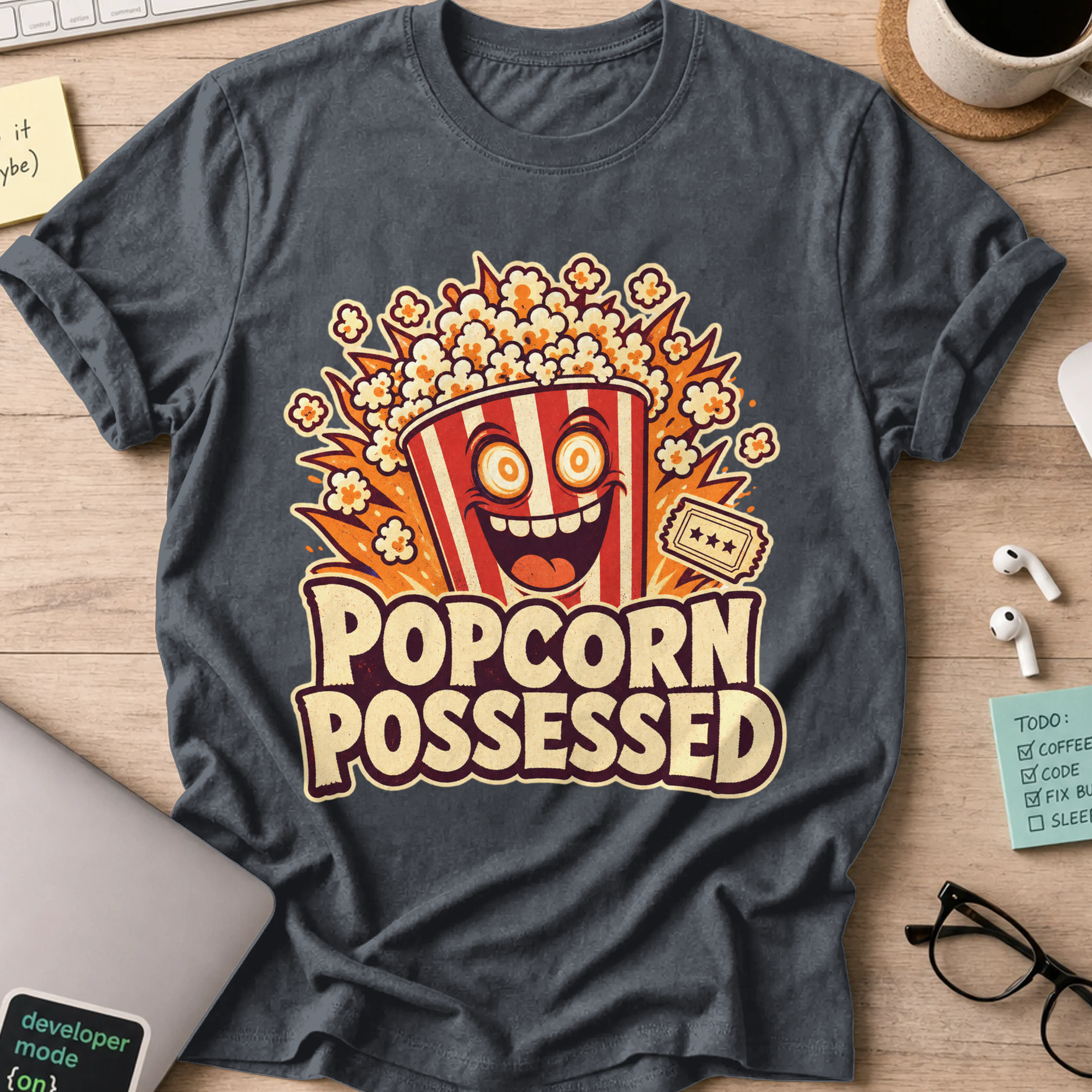Popcorn Possessed Shirt - Dark Heather mockup