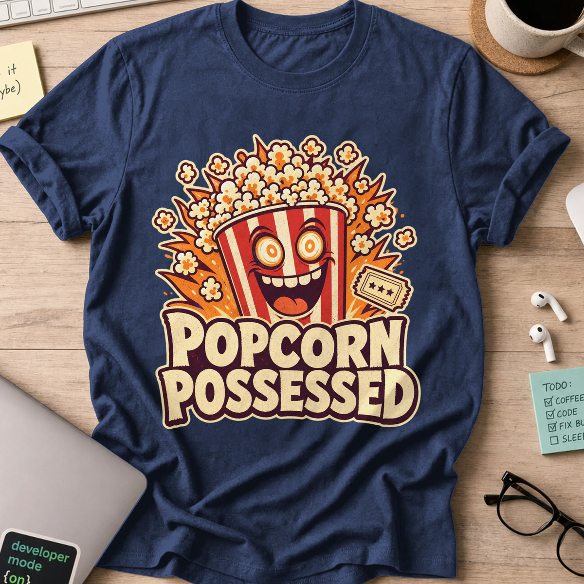 Popcorn Possessed Shirt - Navy mockup