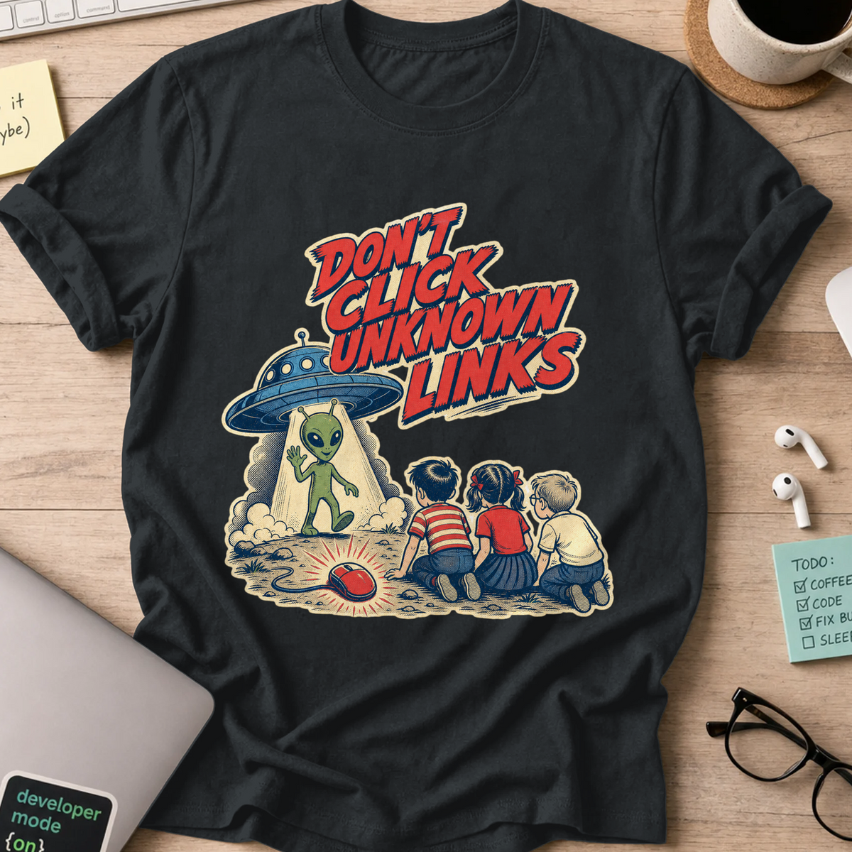 Don’t Click Unknown Links Shirt - Black mockup