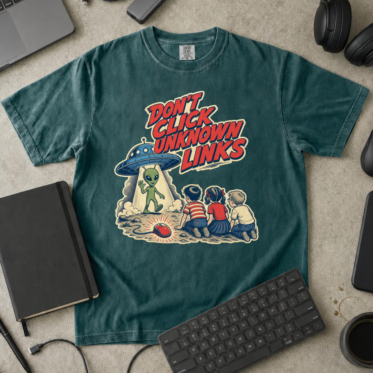 Don’t Click Unknown Links Premium Shirt - Blue Spruce mockup