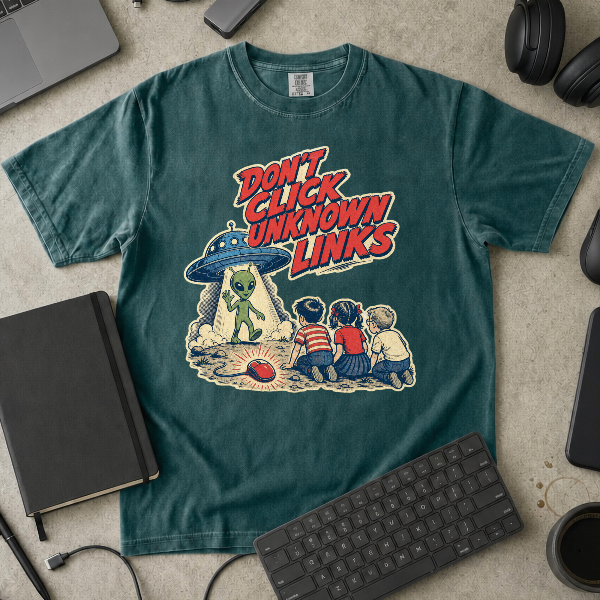 Don’t Click Unknown Links Premium Shirt - Blue Spruce mockup