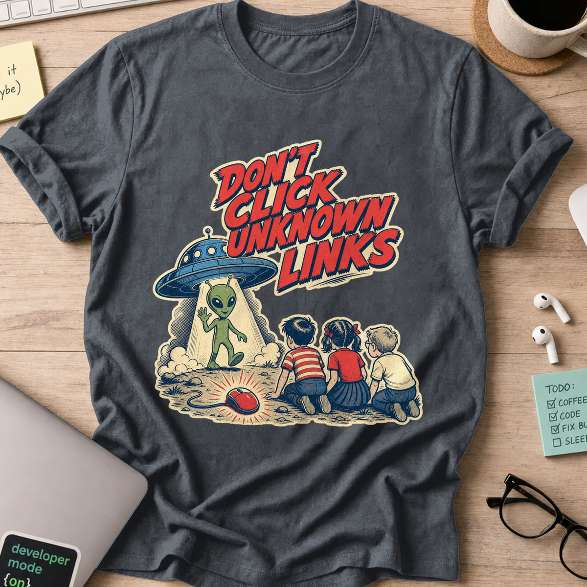 Don’t Click Unknown Links Shirt - Dark Heather mockup