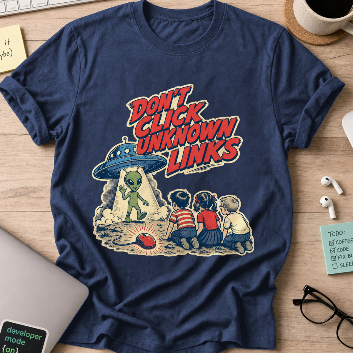 Don’t Click Unknown Links Shirt - Navy mockup