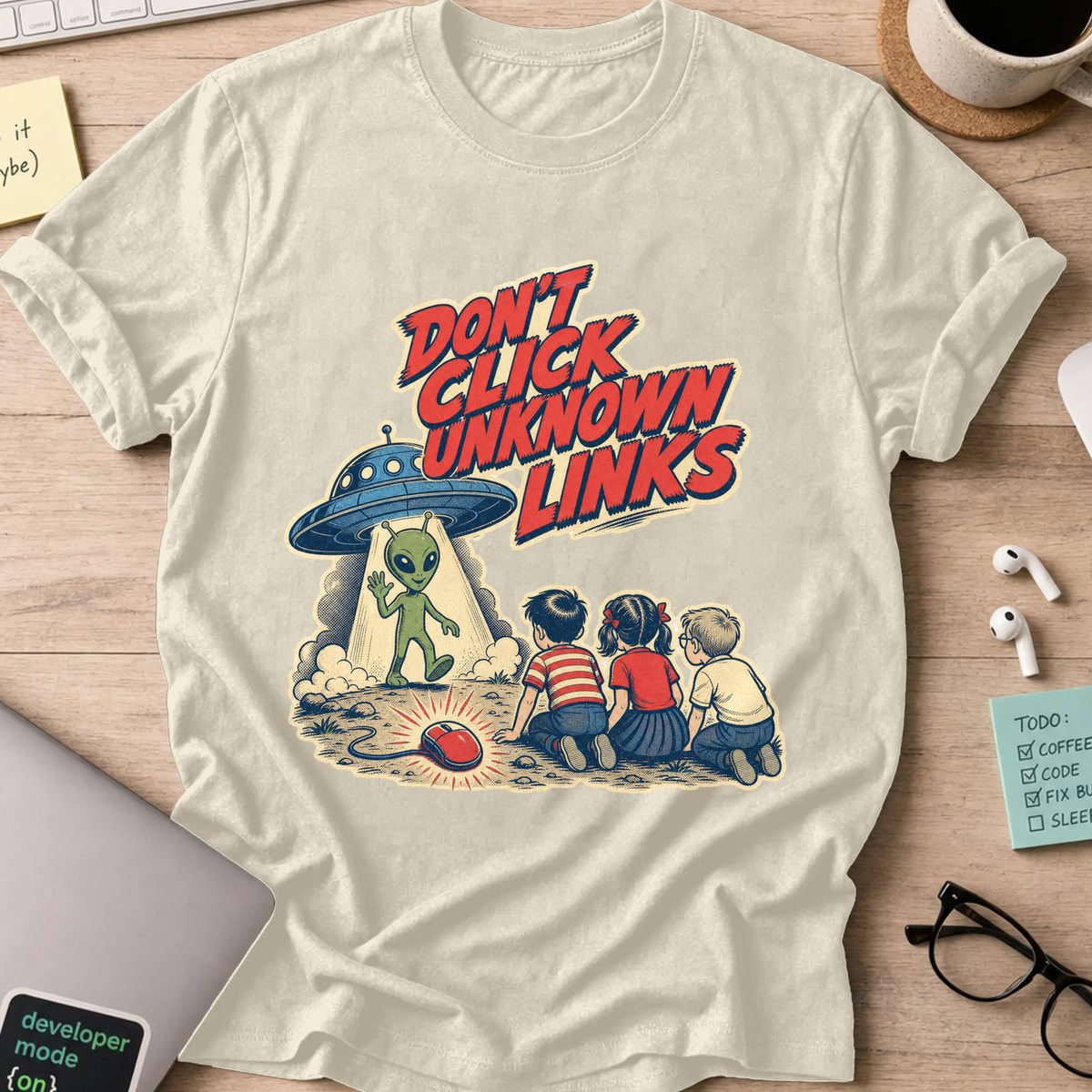 Don’t Click Unknown Links Shirt - Natural mockup