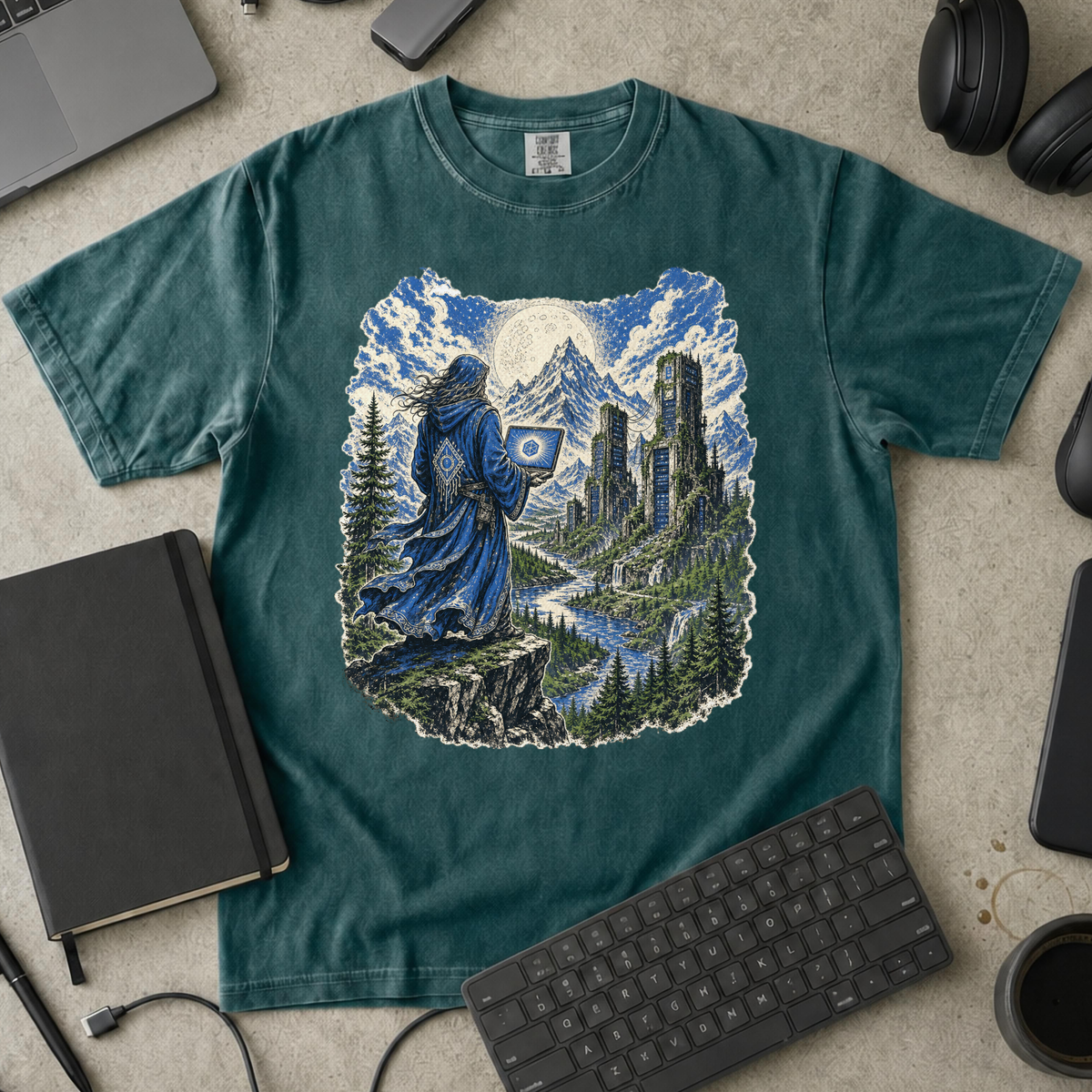 Wizard’s Terminal Premium Shirt - Blue Spruce mockup