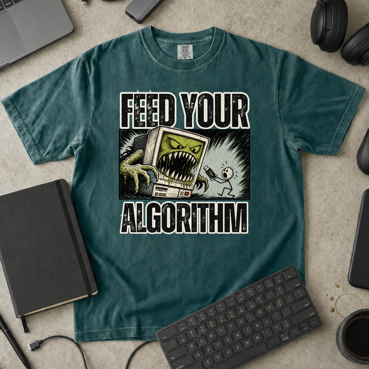 Feed Your Algorithm Premium Shirt - Blue Spruce mockup