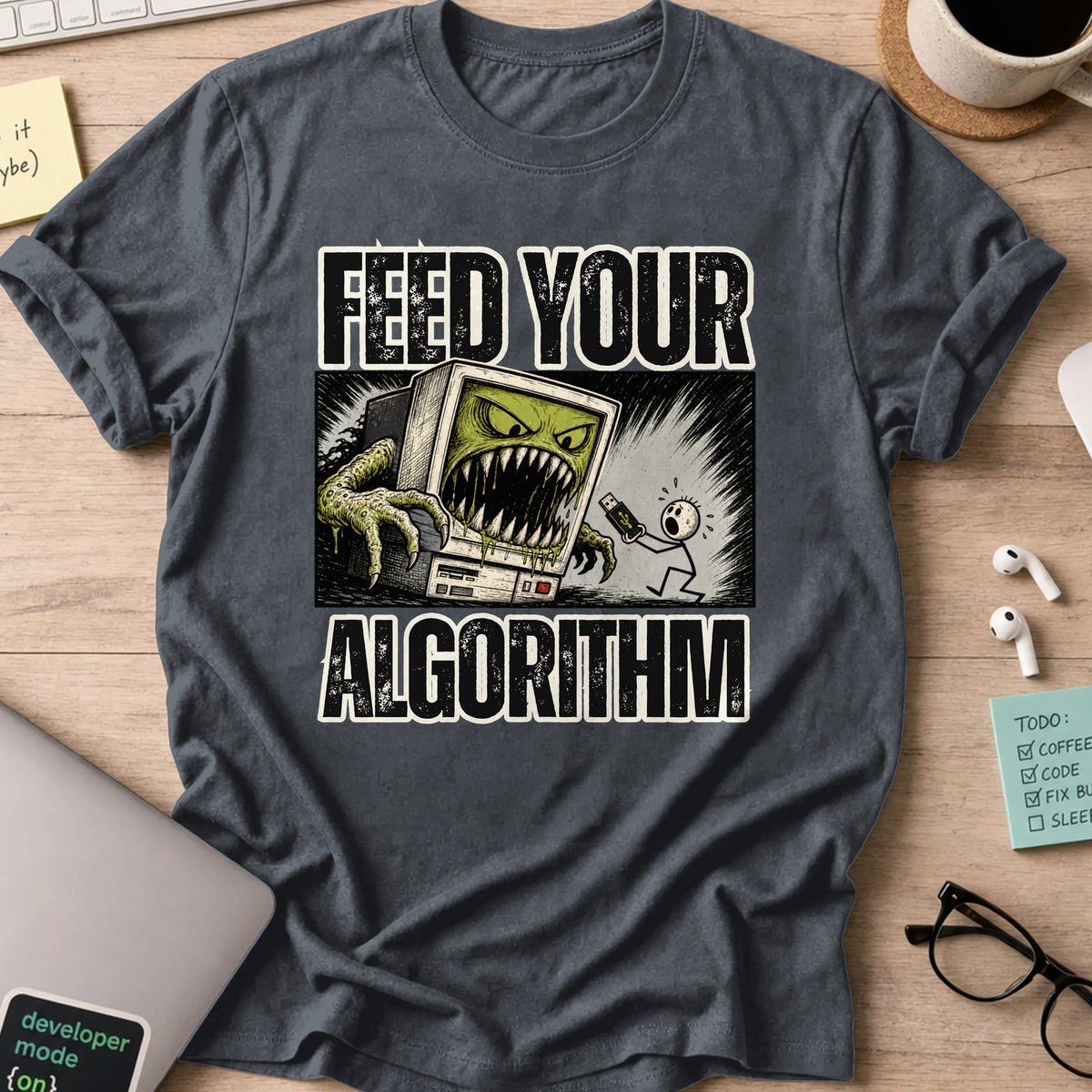 Feed Your Algorithm Shirt - Dark Heather mockup