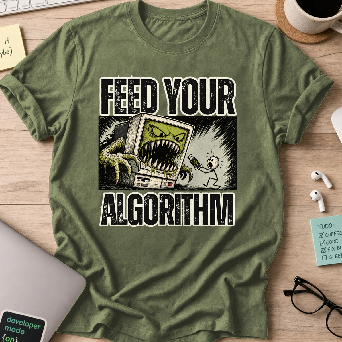Feed Your Algorithm Shirt - Military Green mockup