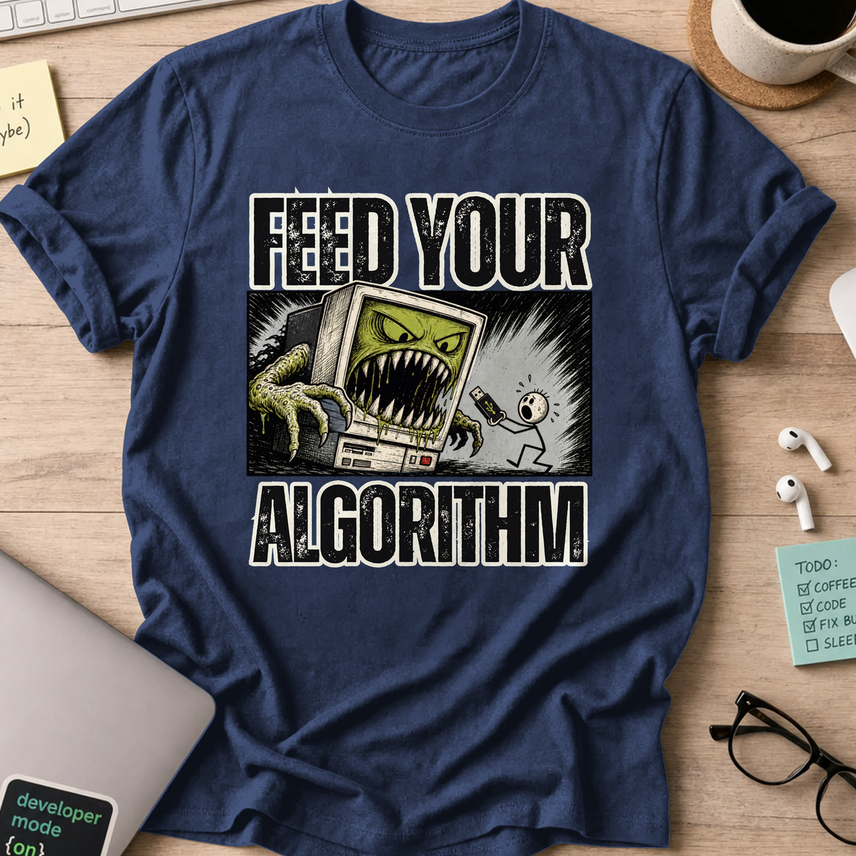 Feed Your Algorithm Shirt - Navy mockup