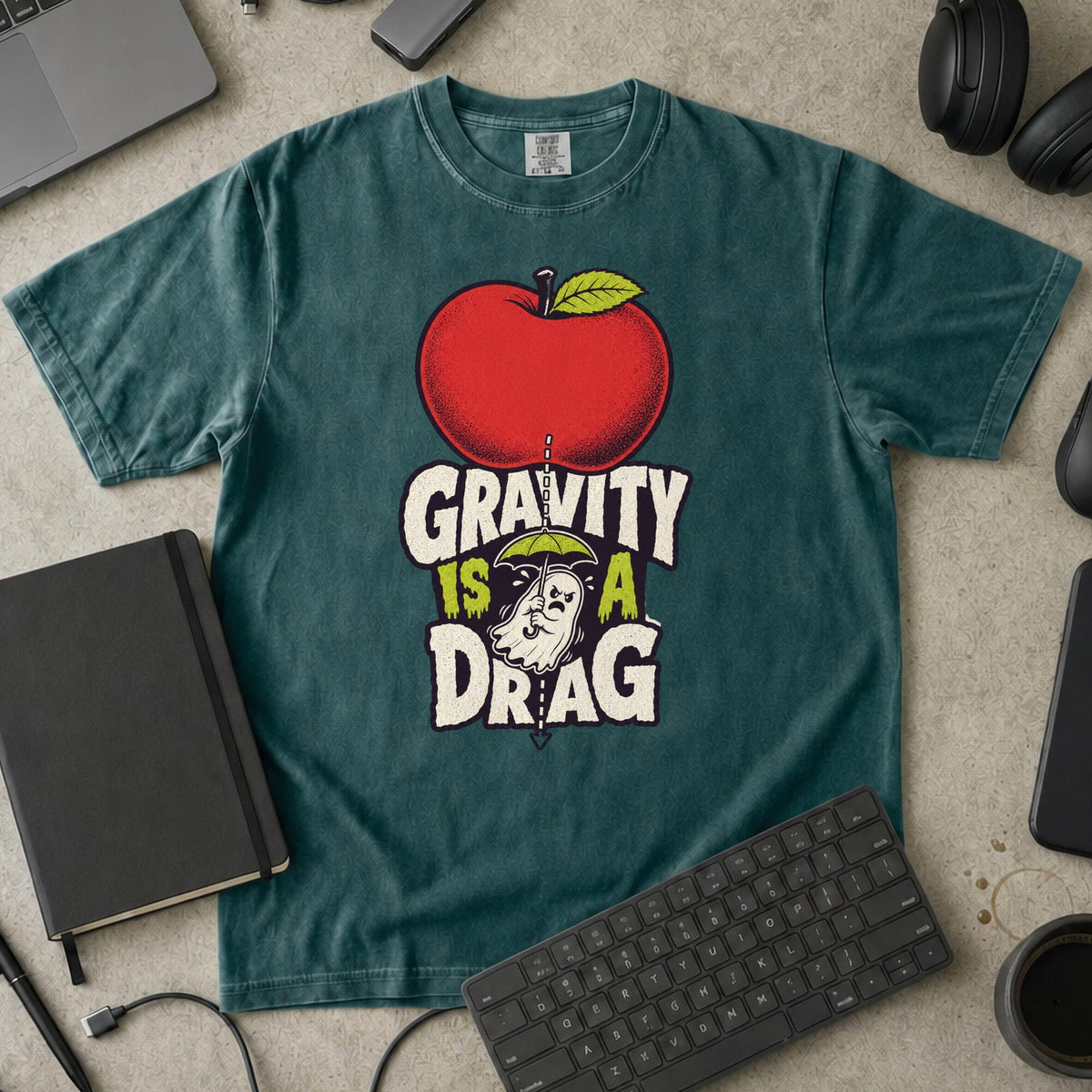 Gravity Is a Drag Premium Shirt - Blue Spruce mockup