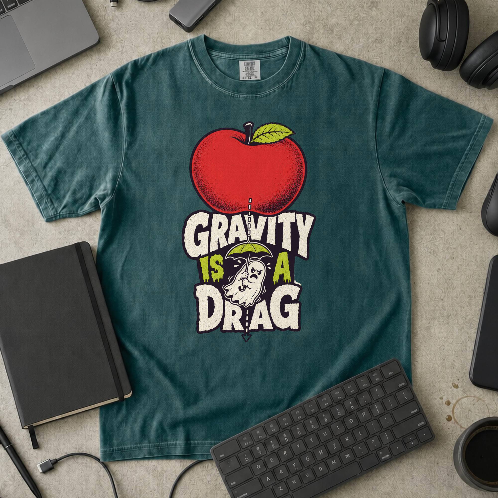 Gravity Is a Drag Premium Shirt - Blue Spruce mockup