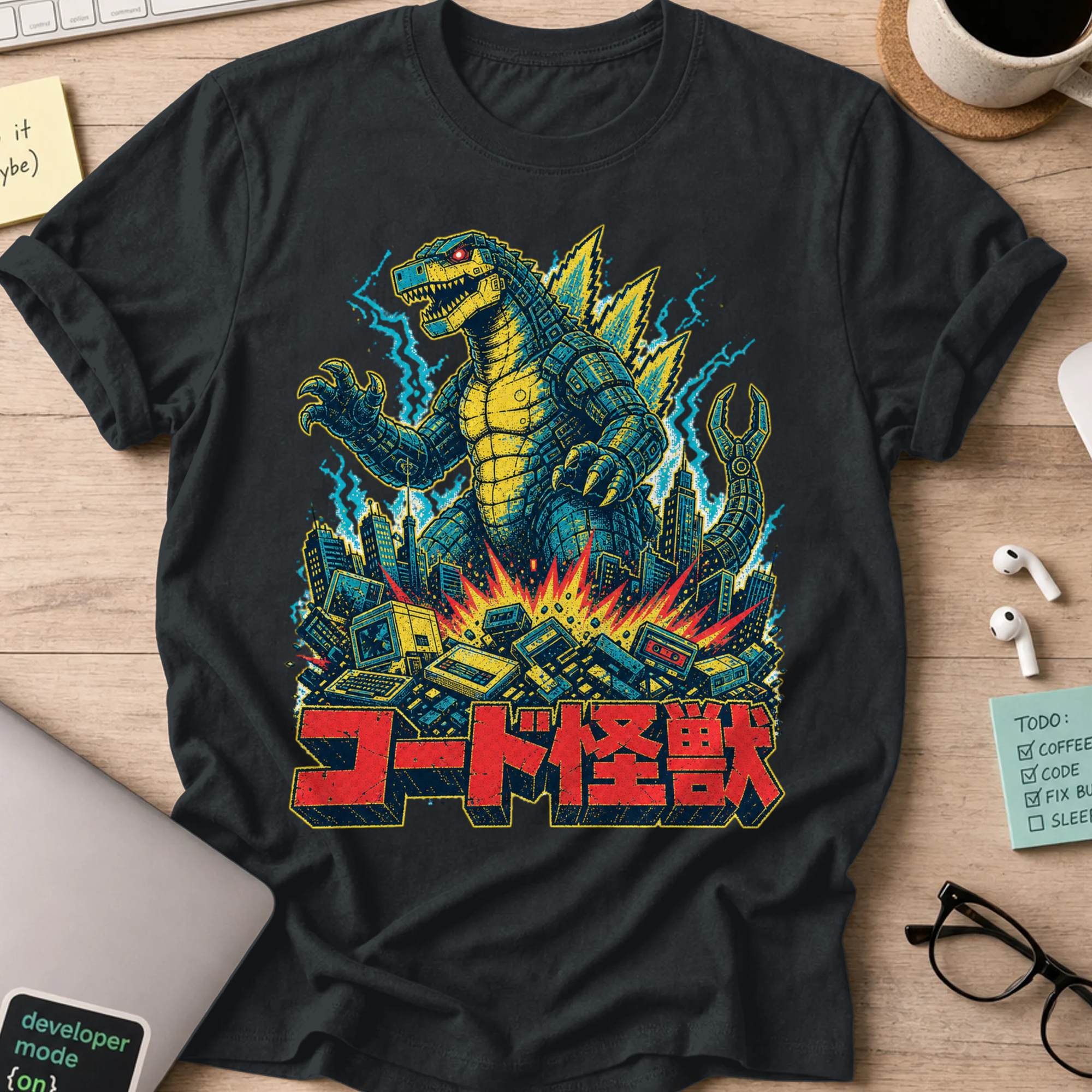 Kaiju Tech Monster Shirt - Black mockup