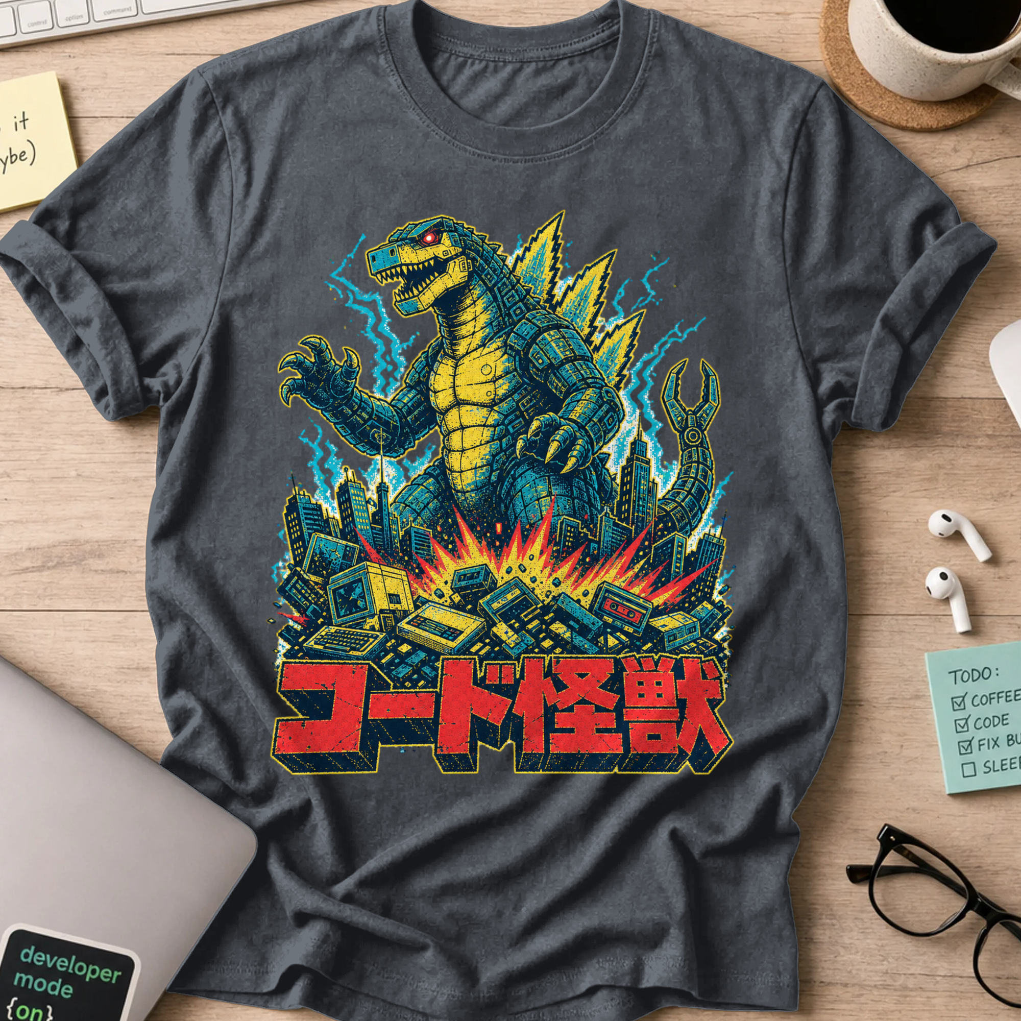 Kaiju Tech Monster Shirt - Dark Heather mockup