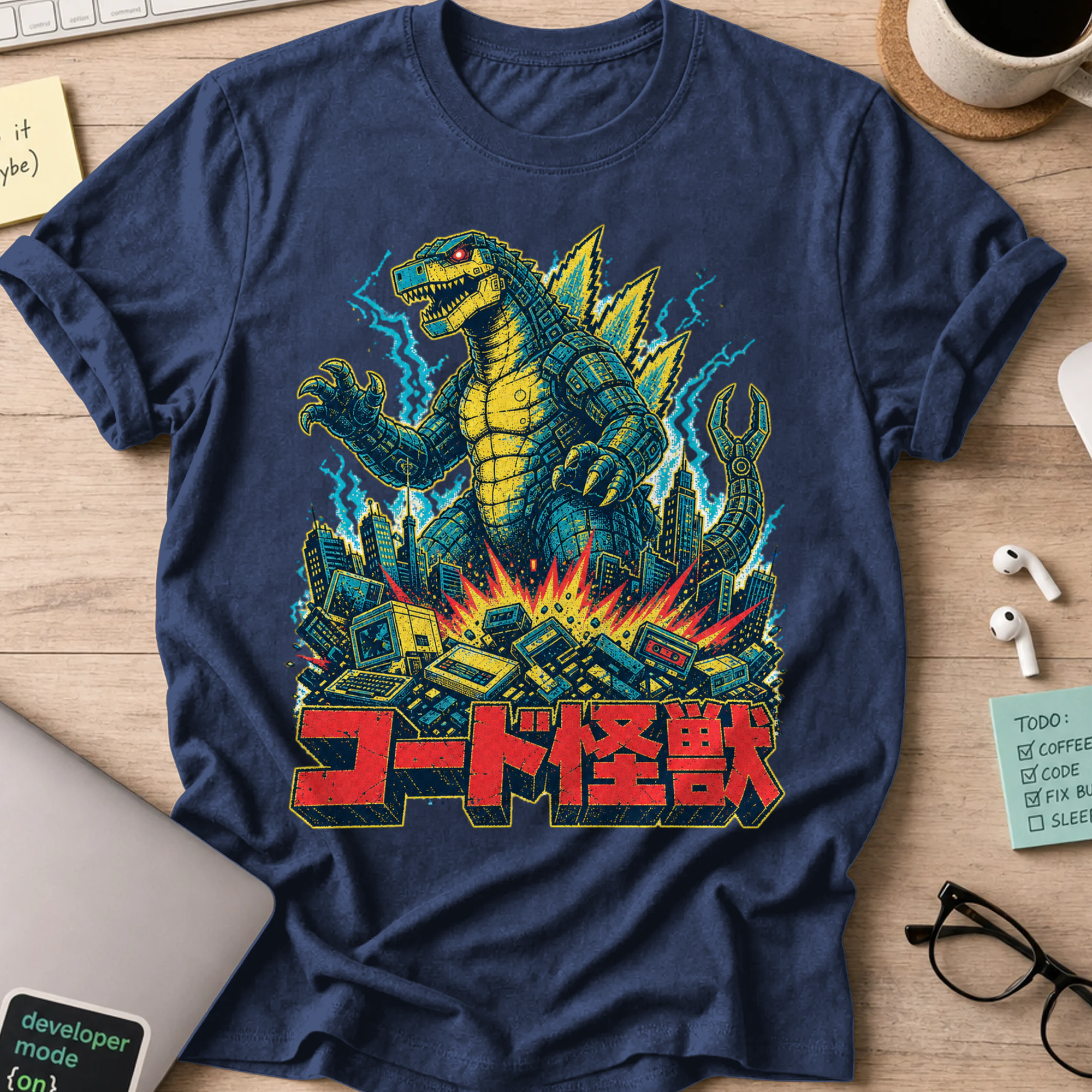 Kaiju Tech Monster Shirt - Navy mockup