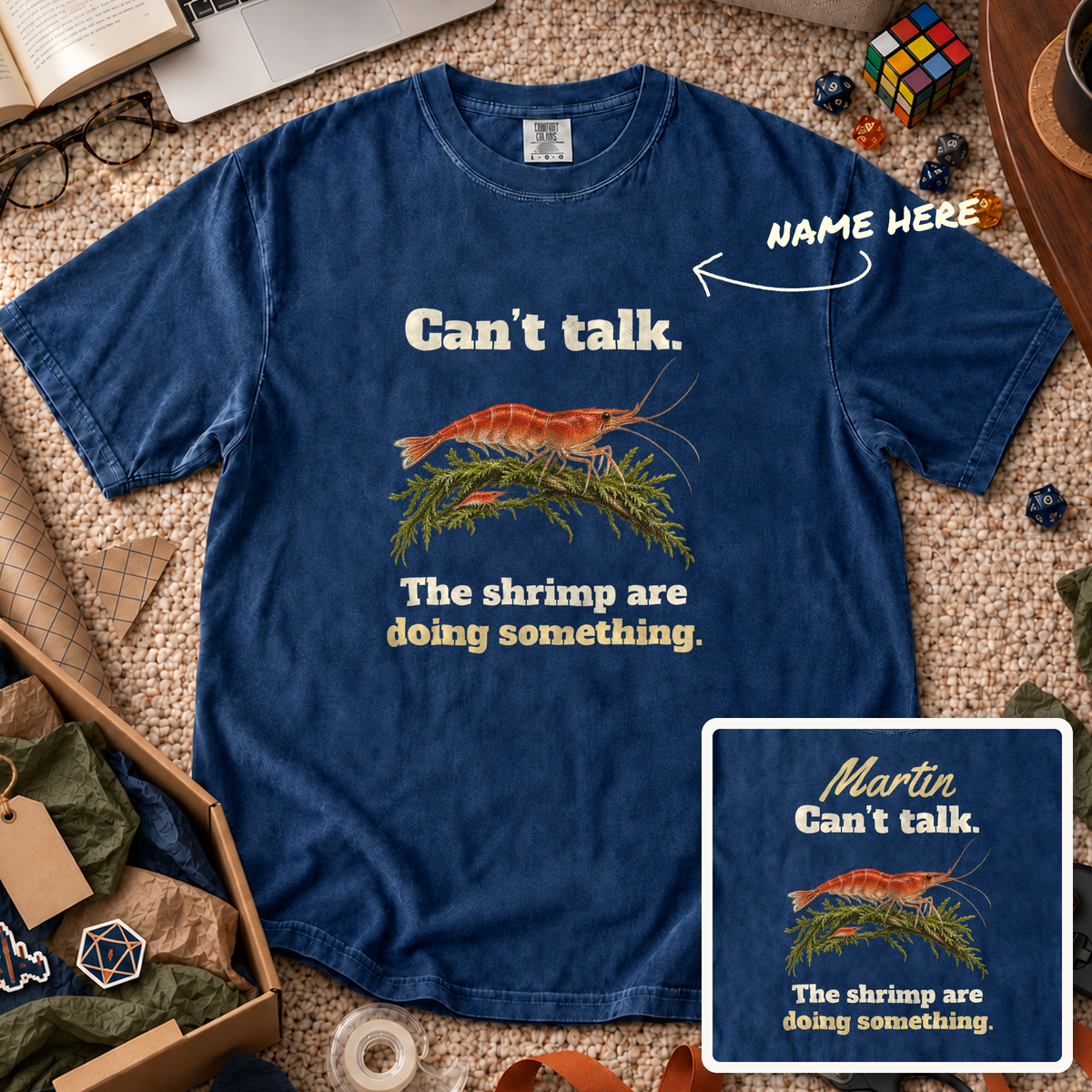 The Shrimp Are Doing Something Custom Shirt — personalized True Navy Comfort Colors 1717