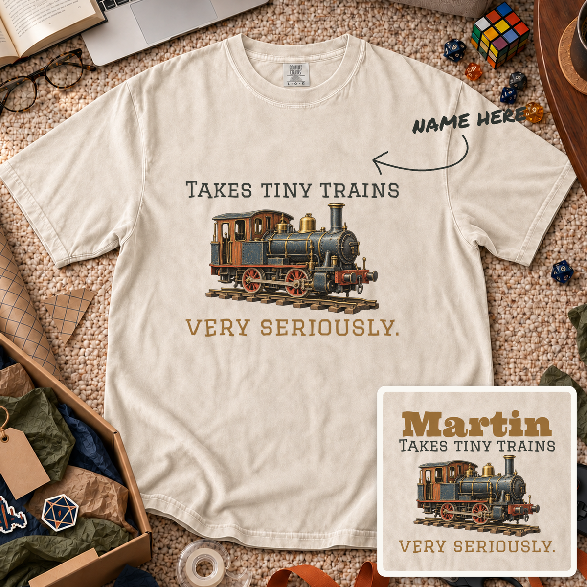 Takes Tiny Trains Seriously Custom Shirt — personalized Ivory Comfort Colors 1717