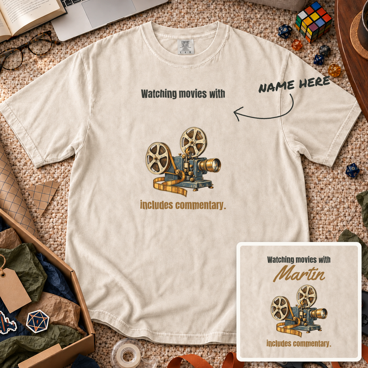 Movies With Commentary Custom Shirt — personalized Ivory Comfort Colors 1717