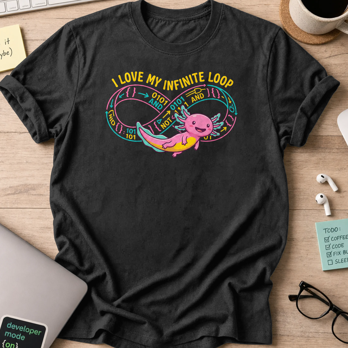 nerdy coder axolotl shirt - Black