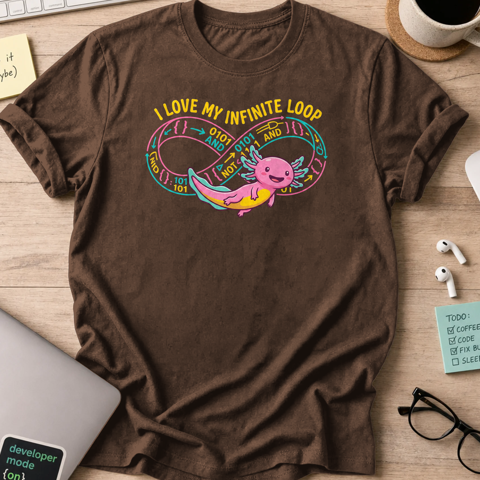 nerdy coder axolotl shirt - Dark Chocolate
