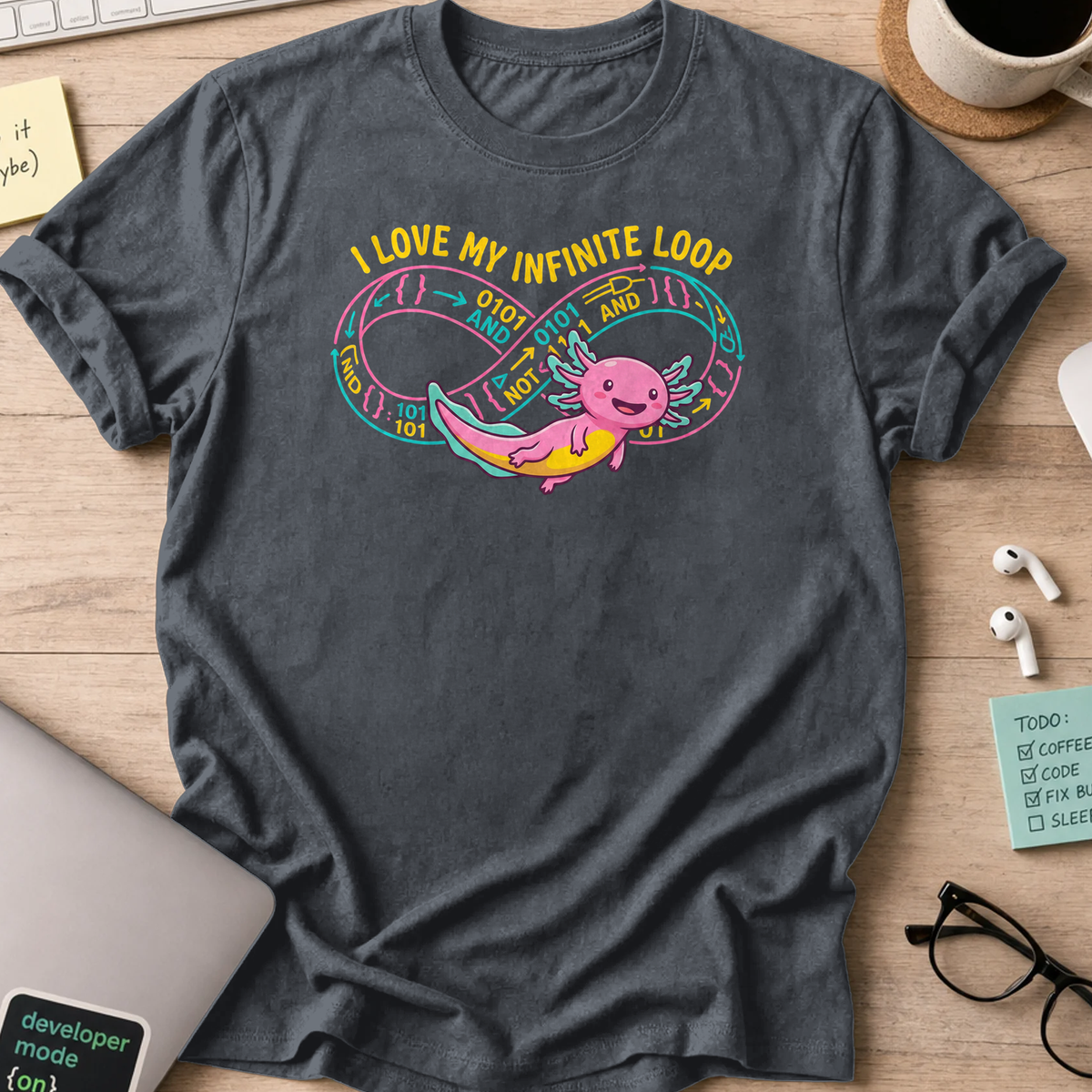 nerdy coder axolotl shirt - Dark Heather