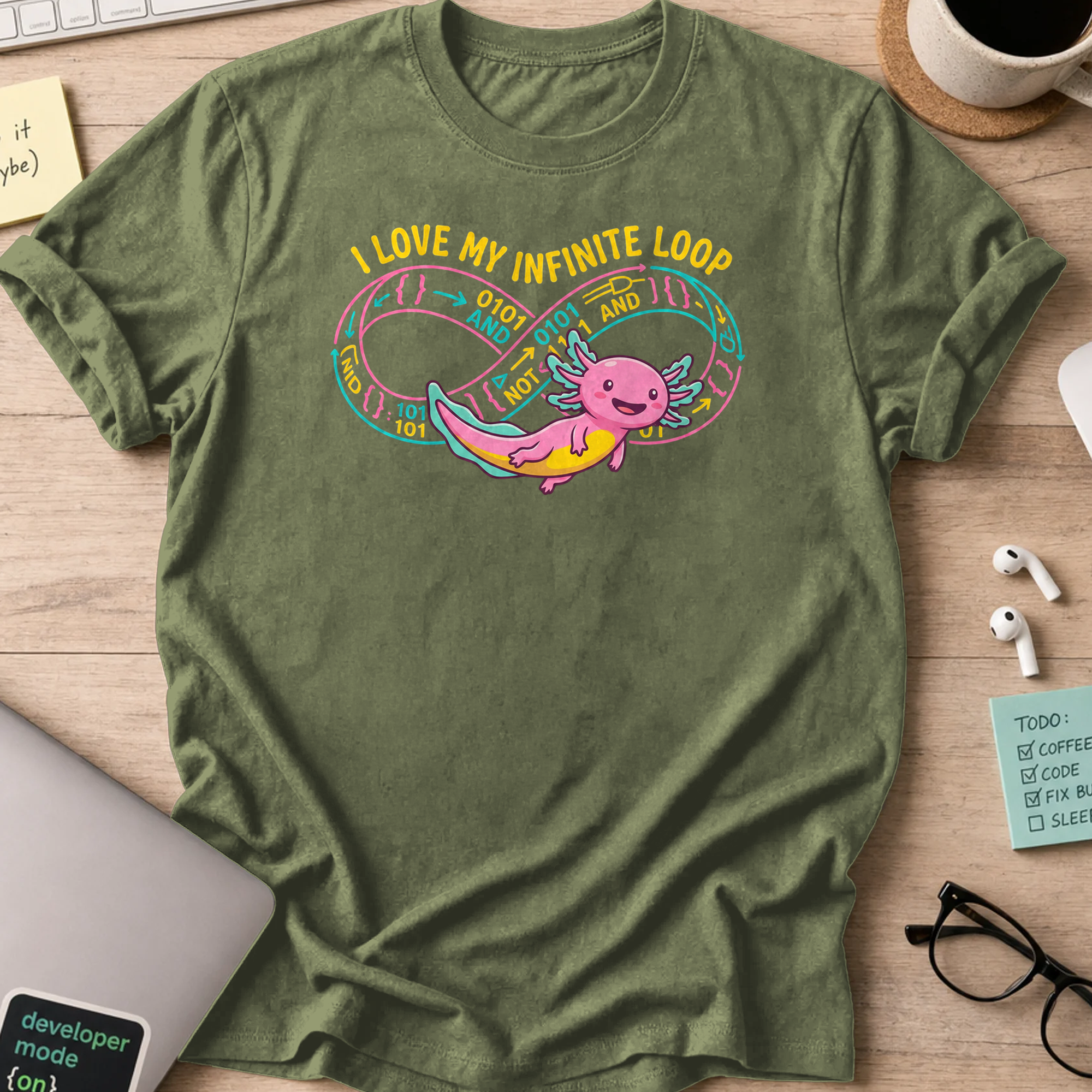 nerdy coder axolotl shirt - Military Green