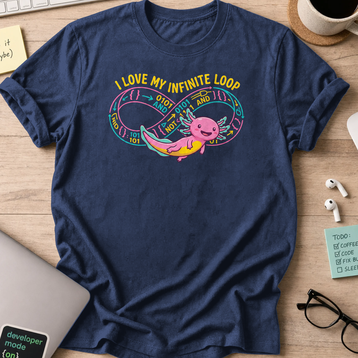 nerdy coder axolotl shirt - Navy