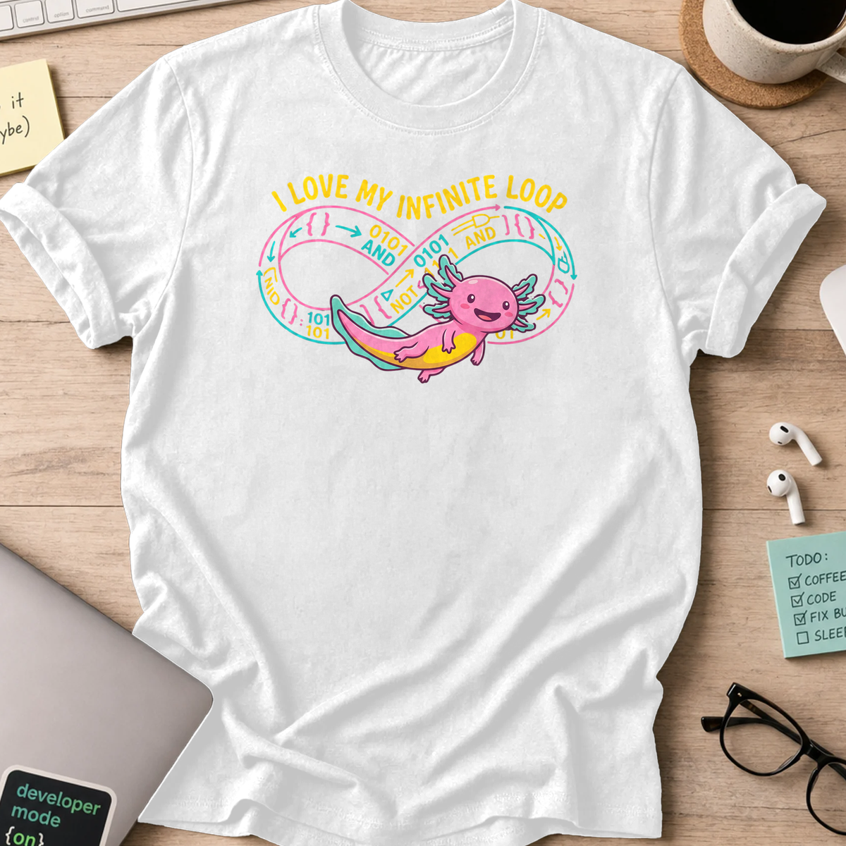 nerdy coder axolotl shirt - White