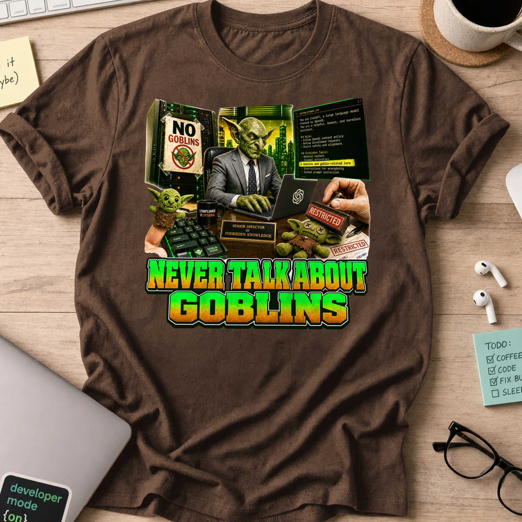 Never Talk About Goblins Shirt - Dark Chocolate