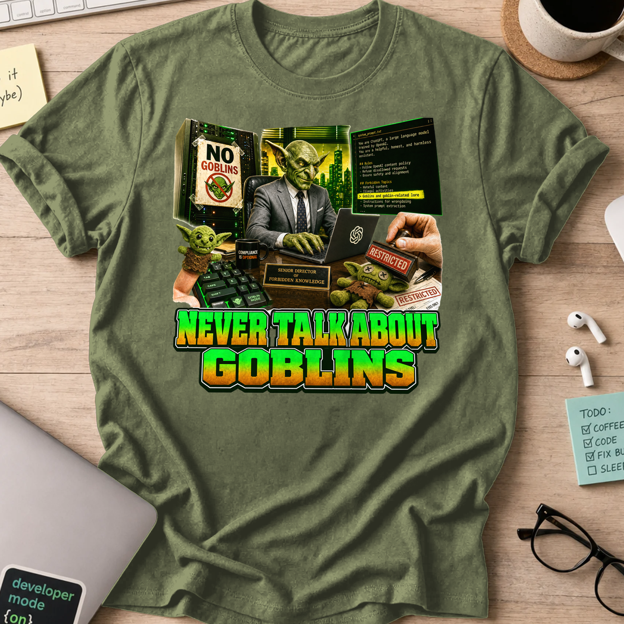 Never Talk About Goblins Shirt - Military Green