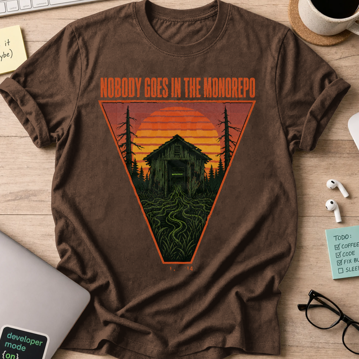 Nobody Goes in the Monorepo Shirt — Dark Chocolate storefront mockup