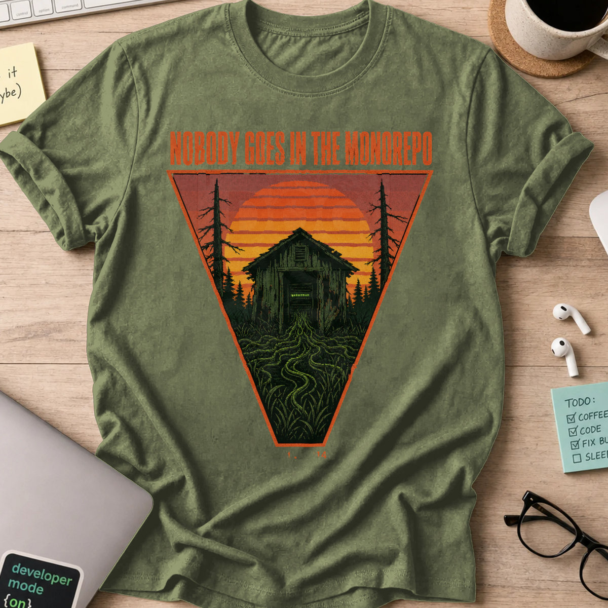 Nobody Goes in the Monorepo Shirt — Military Green storefront mockup