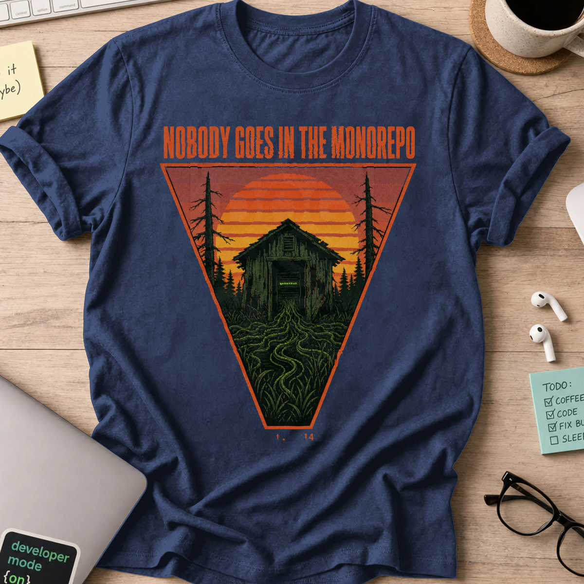 Nobody Goes in the Monorepo Shirt — Navy storefront mockup