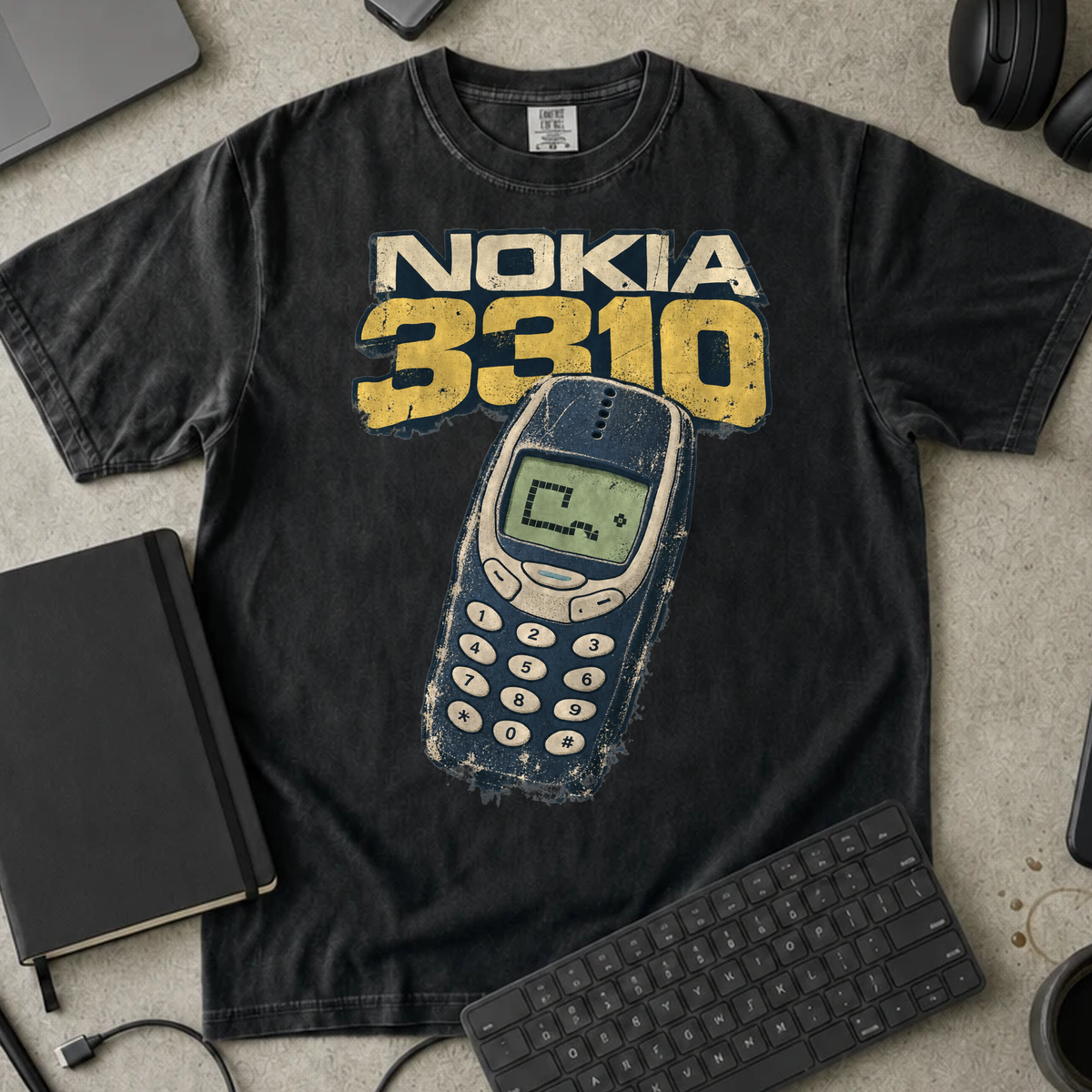 Nokia 3310 Shirt — Black Comfort Colors 1717 flat lay