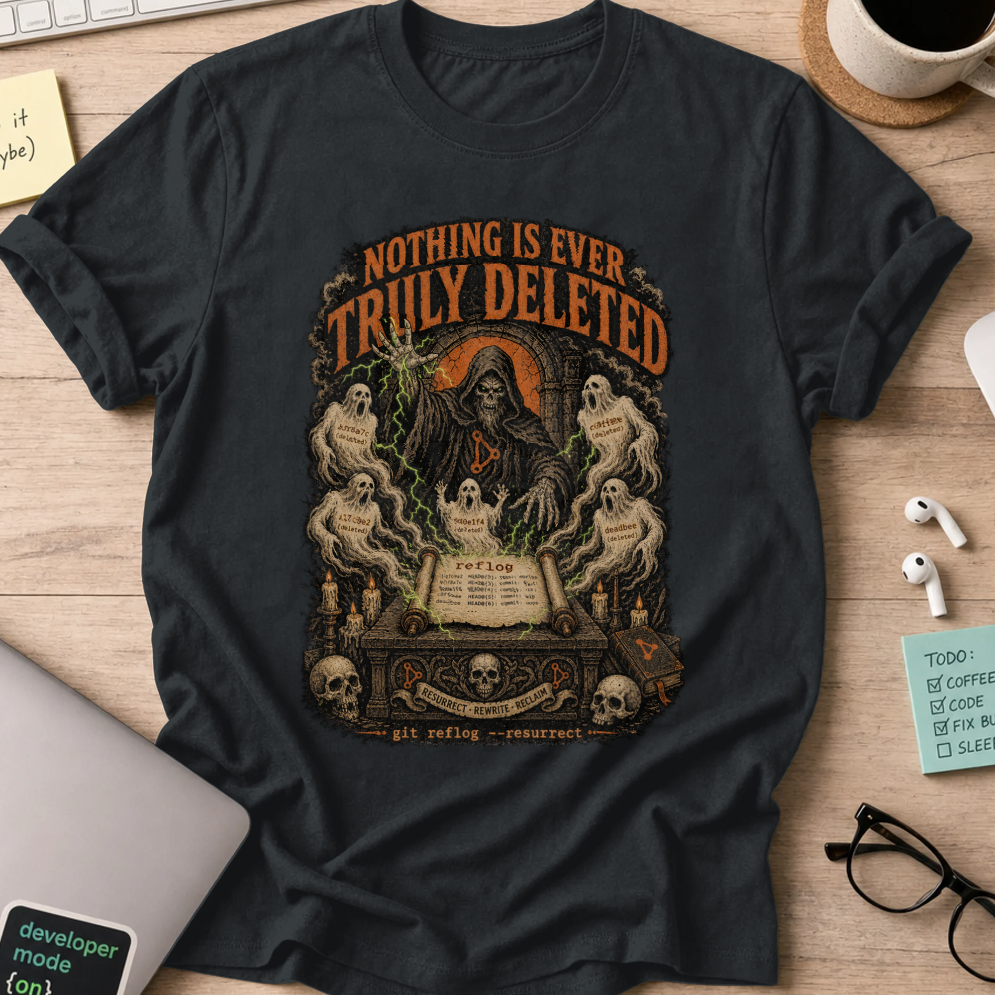 Nothing Is Ever Truly Deleted Shirt — Black storefront mockup