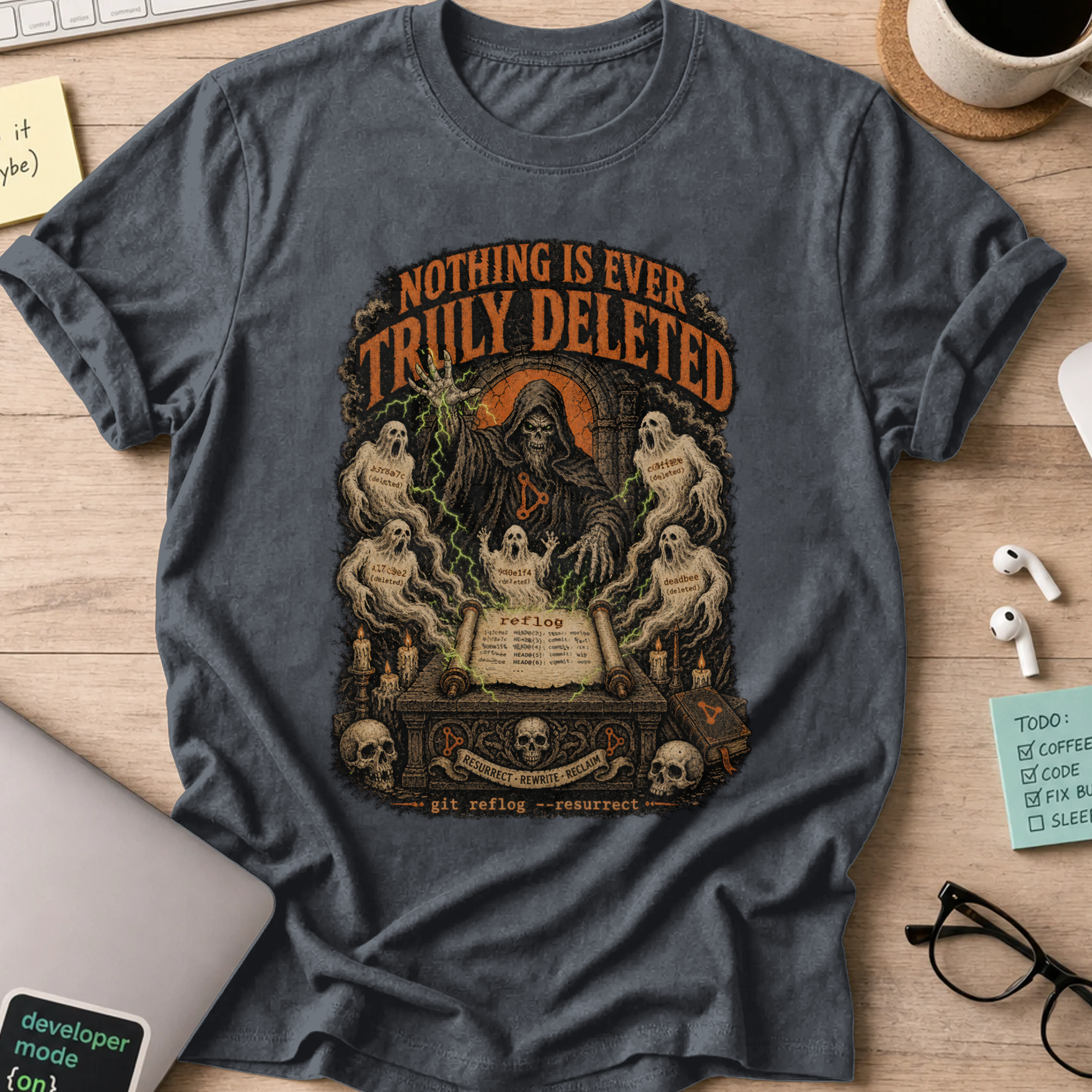 Nothing Is Ever Truly Deleted Shirt — Dark Heather storefront mockup