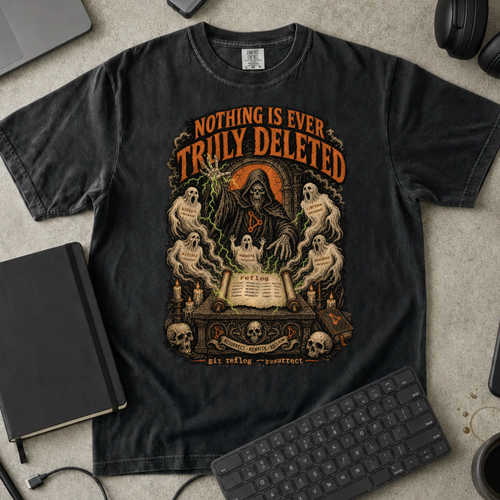 Nothing Is Ever Truly Deleted Shirt — Black Comfort Colors 1717 flat lay