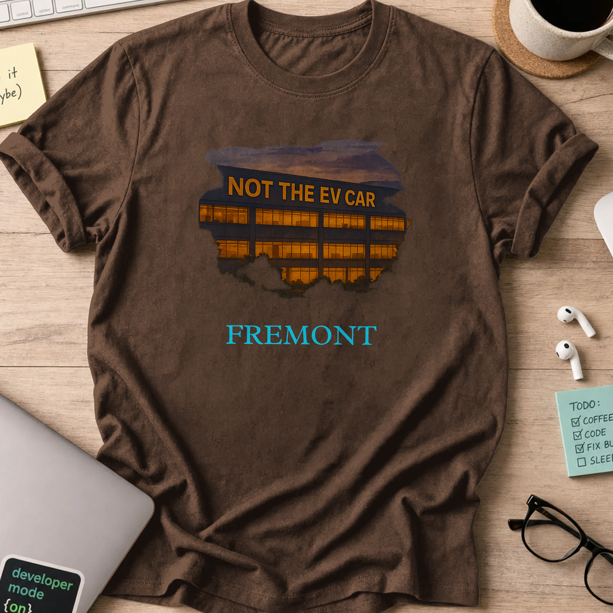 not the EV car company office shirt - Dark Chocolate