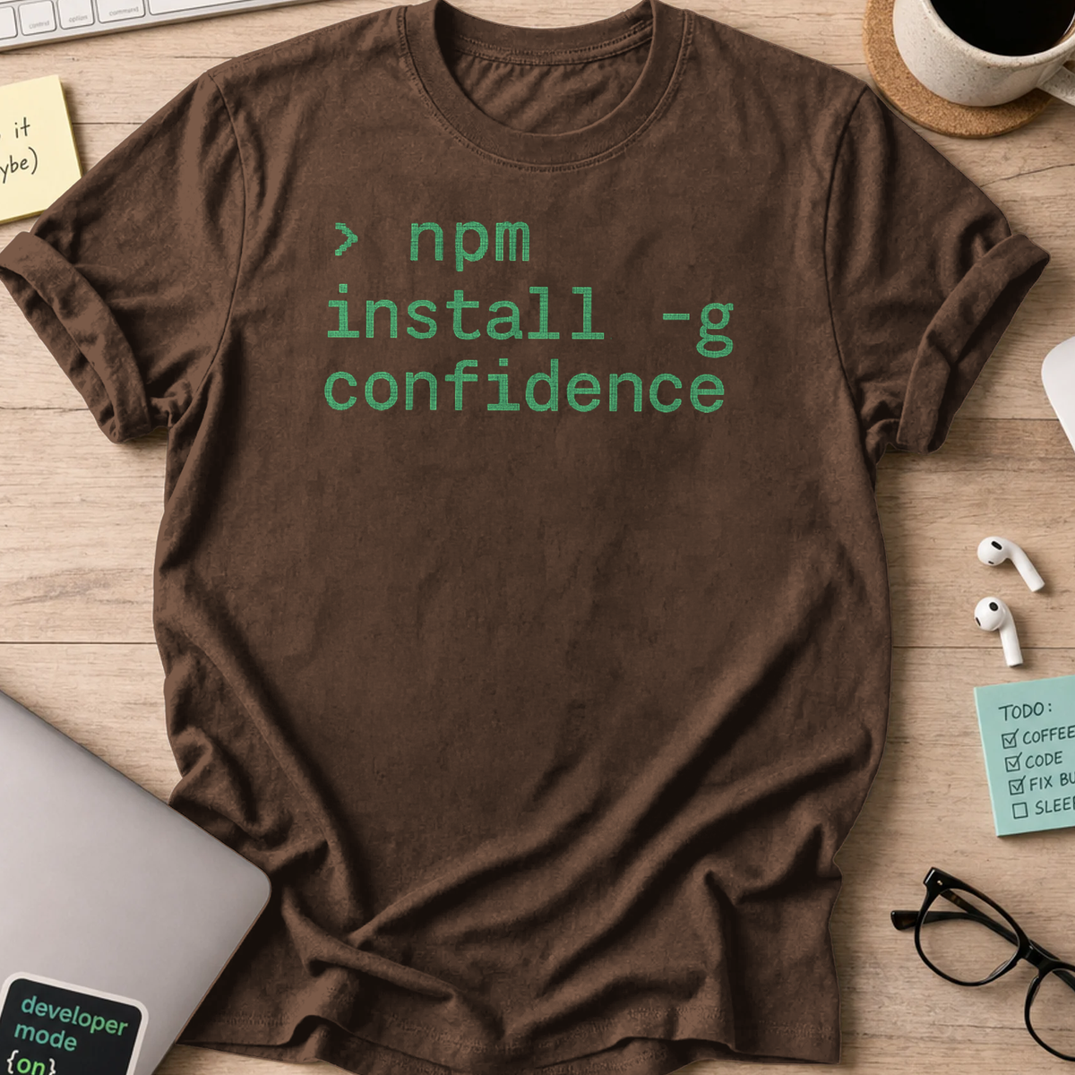 npm install confidence shirt - Dark Chocolate