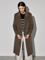 Above-the-knee Long Double-faced Wool Coat For Women - Nut Shell Brown Premium Fabric Finish Adjusting