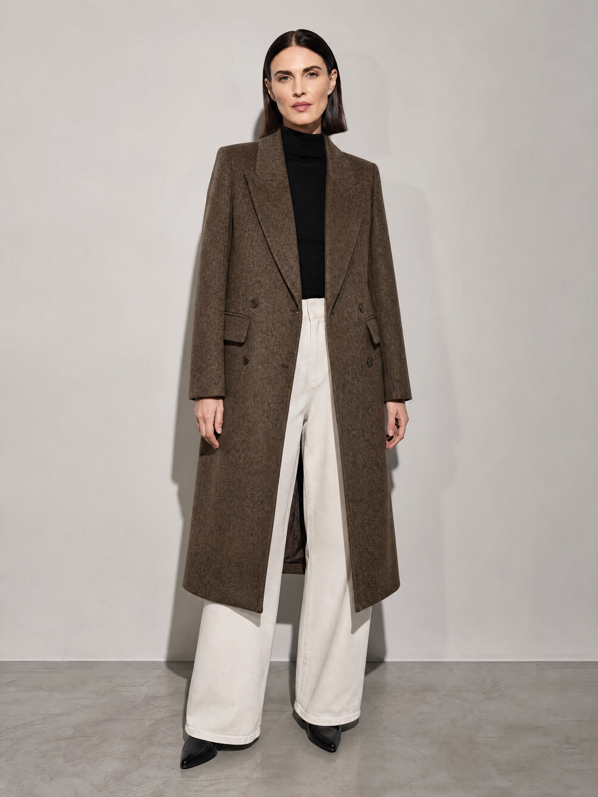 Above-the-knee Long Double-faced Wool Coat For Women - Nut Shell Brown Premium Fabric Finish Main